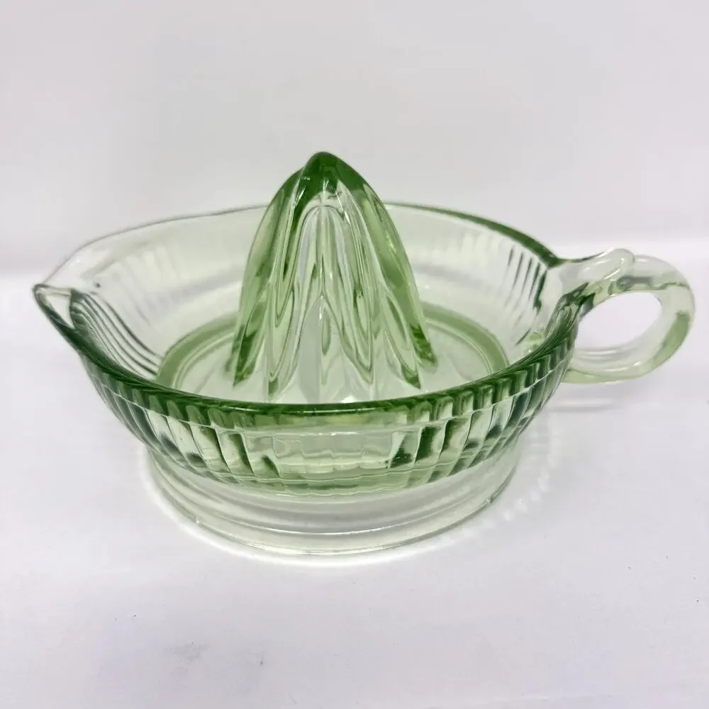 Vintage Green Uranium Glass Juicer Reamer Ribbed UV Glow Depression 1930s Spout